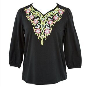 Bob Mackie Tree Life Embroidered Knit Top